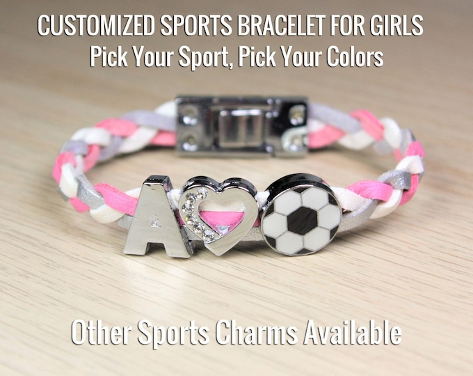 Custom sports bracelet for girls, Girl's Soccer Bracelet Jewelry with Initial, Personalized soccer Bracelet, gift under 25, sports jewelry