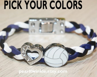 Customized Volleyball Leather Bracelet, with or no heart, volleyball gift jewelry, Volleyball Team Bracelet, Sports bracelet, other sports