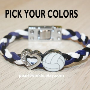 Customized Volleyball Leather Bracelet, with or no heart, volleyball gift jewelry, Volleyball Team Bracelet, Sports bracelet, other sports