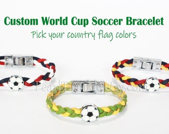 World Cup Soccer Football Bracelet Country Flag Colors, Braided, with buckle, soccer football gift, euro uefa bracelet, pick size color