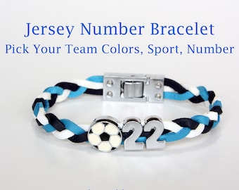 Custom Jersey Team Number Sports Bracelet, soccer leather bracelet, other bracelets - basketball volleyball football baseball softball