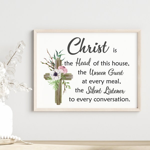 Digital printable art, Christ is the Head of this House art decor, Christian home wall decor, living dining room decor, Christian  art decor