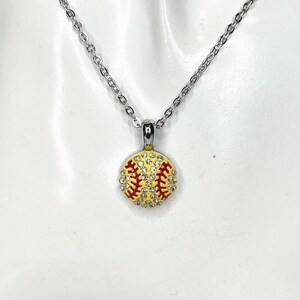 Softball Pendant Necklace with Stainless Steel chain, Softball jewelry gift charm, gift for softball player mom coach team, sports jewelry