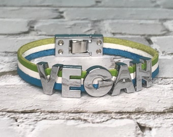 Vegan Bracelet, Leather Bracelet Vegetarian, Customized leather bracelet, Gift for Vegan Vegetarian, Pick Colors, gift under 25 30