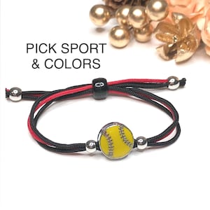 Customized Softball adjustable Bracelet wristband, gift for softball player athlete team, softball jewelry charm, softball wristband,
