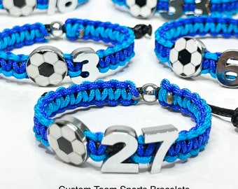 Customized sports team bracelet, adjustable cord, baseball, soccer, Softball, volleyball, basketball, pick your sport, number & colors