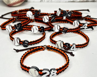 Set of 8,10+ Custom Sports Team Bracelet with Number, Adjustable, Baseball Softball Basketball Soccer Football Volleyball, Pick Colors,nylon