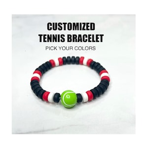 Customized Tennis Bracelet, Sports bracelet, team sports bracelet, stretchy, pick colors and size. Other sports charms available.