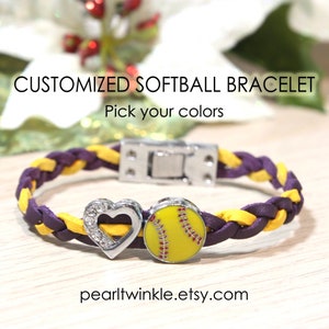 Customized Softball Bracelet Wristband with heart charm, pick colors, softball team bracelet, others- basketball soccer tennis volleyball