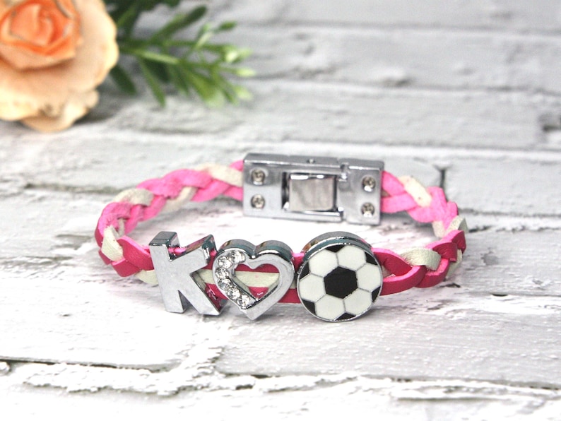 Custom Girl's Soccer Bracelet Jewelry With Initial, Pick Colors, Sports ...