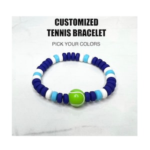 Customized Tennis Bracelet, Sports bracelet, team sports bracelet, stretchy, pick colors and size. Other sports charms available.