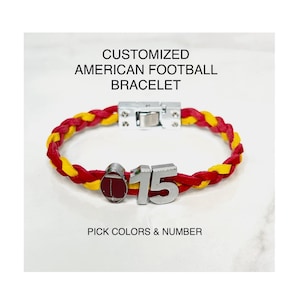 Custom American Football Sports Bracelet with number, braided sport wristband with buckle, baller band, football gift, other sports availabl