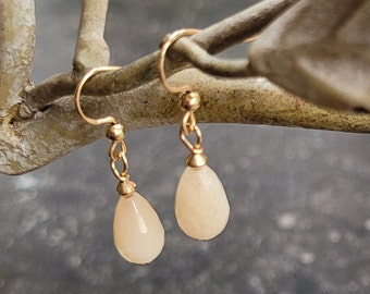 Earrings, gold filled with facet cut moonstone drop