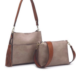 Vegan leather 2 in 1 shoulder bag with tassel embellishment