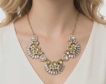Rhinestone bib statement necklace