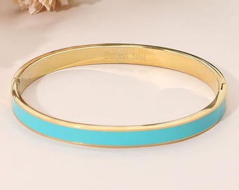 Stainless steel enamel hinged bangle bracelet