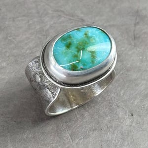 Sonoran Gold Turquoise Ring, Embossed Sterling Silver, Size 8