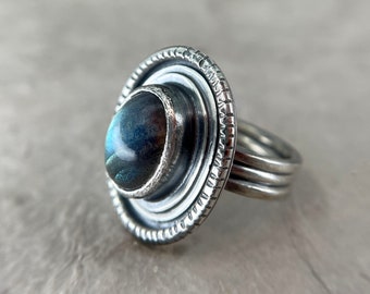 Labradorite Ring Sterling Silver, Size 6, statement gemstone ring, cocktail ring, one of a kind artisan jewelry, gift for women