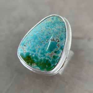 Natural Fox Turquoise Ring, Sterling Silver ring, Statement, cocktail ring, minimalist modern ring, gift December birthstone, size 9