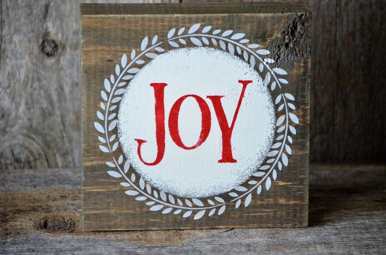 JOY Wooden Christmas Sign Circle Crested Red and White  Etsy