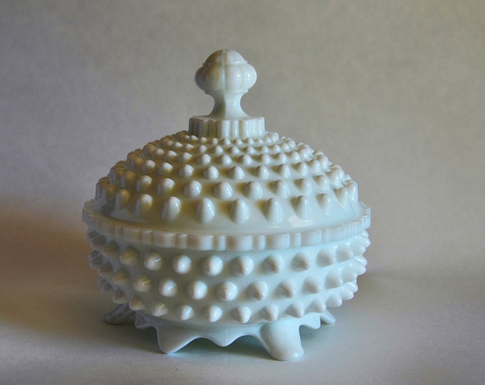 Fenton, Hobnail, Milk Glass, Covered Candy Dish, Bathroom Catch All, French Country Kitchen