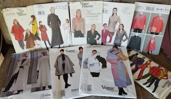 Vintage Vogue Overcoat Patterns, Coat/Vest/Jacket/Poncho/Quilting Jacket/ Hood/Puffy Ski Jumpsuit, Issey Miyake, Seamstress, Tailor, Sewing