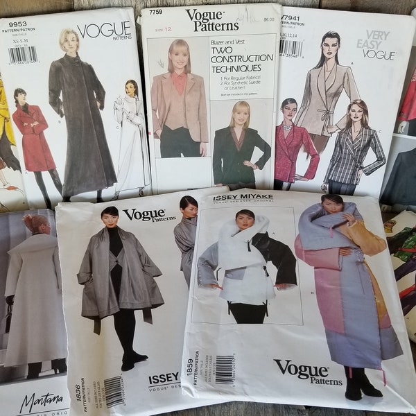 Vintage Vogue Overcoat Patterns, Coat/Vest/Jacket/Poncho/Quilting Jacket/ Hood/Puffy Ski Jumpsuit, Issey Miyake, Seamstress, Tailor, Sewing