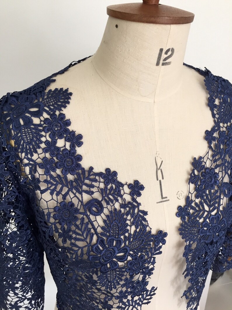 weddingoccasion jacket Blue guipure lace shrug