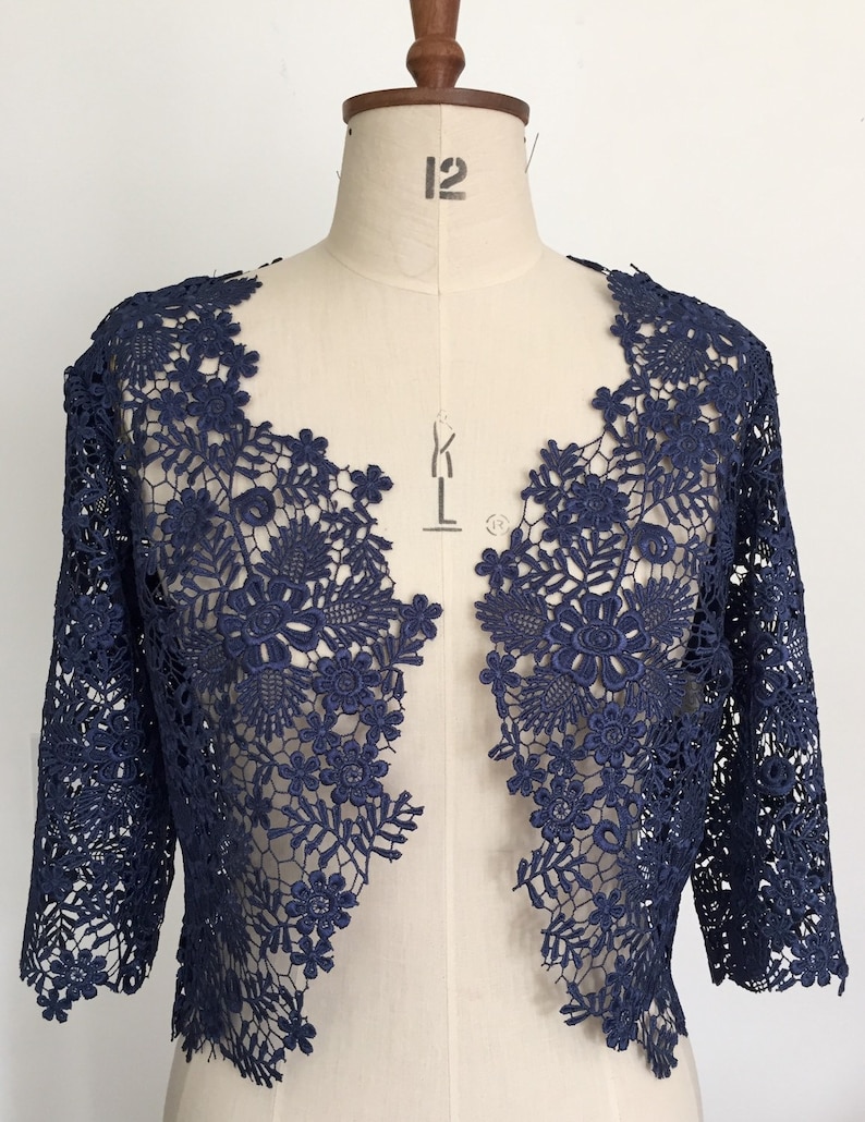 weddingoccasion jacket Blue guipure lace shrug