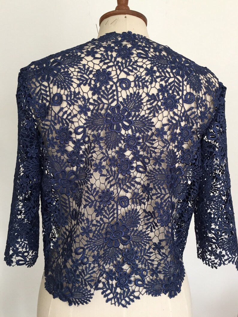 weddingoccasion jacket Blue guipure lace shrug