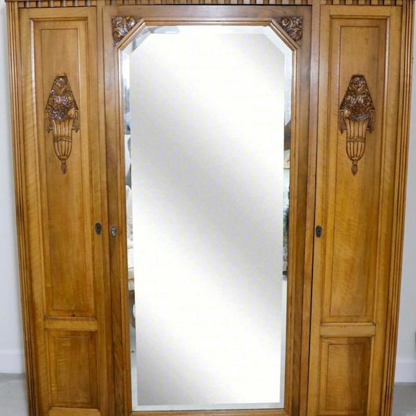 Armoire Wardrobe Art Deco 1920s Armoire Knock Down Wardrobe Carved Walnut Knock-Down Mobile Closet Bedroom Dining Room Den Cabinet