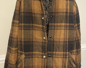 Men's WOOL Jacket Sheepskin Lined Coat Shearling Lined LAND-N-LAKES Wool Lumber Jack Genuine Sheepskin Coat Plaid Wool Buffalo Plaid Coat