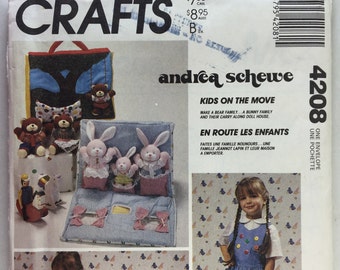 Bunny House, McCall's Crafts 4208, Andrea Schewe, Doll Carry House, Bunny Family, Bear Family, Clothes, Uncut Sewing Pattern