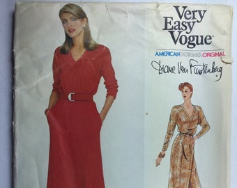 Vintage Dress, Diane Von Furstenberg, Vogue 2341, Misses' Pullover Dress, Blouson Bodice, Size 10,  uncut Sewing Pattern