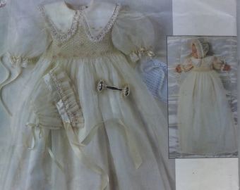 Vogue 1755 Christening Gown Pattern, Smocked Heirloom Gown and Bonnet (NB-S-M) Uncut