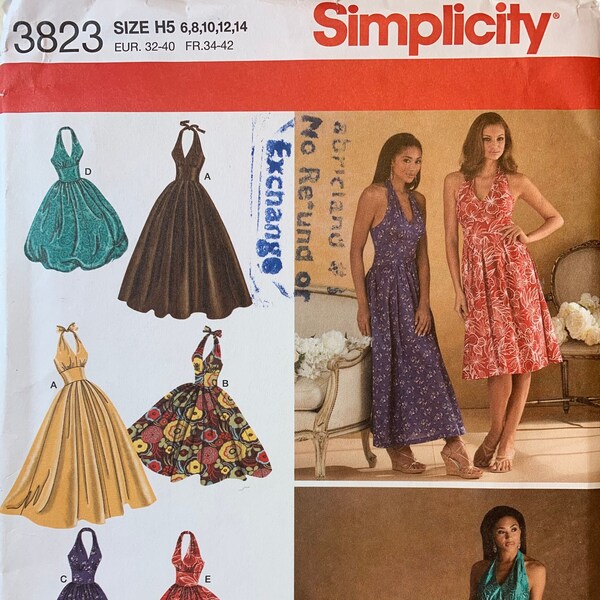 Simplicity 3823, Summer Dress, Halter Dress, Sizes 6-8-10-12-14, IN K Designs, Uncut Sewing Pattern