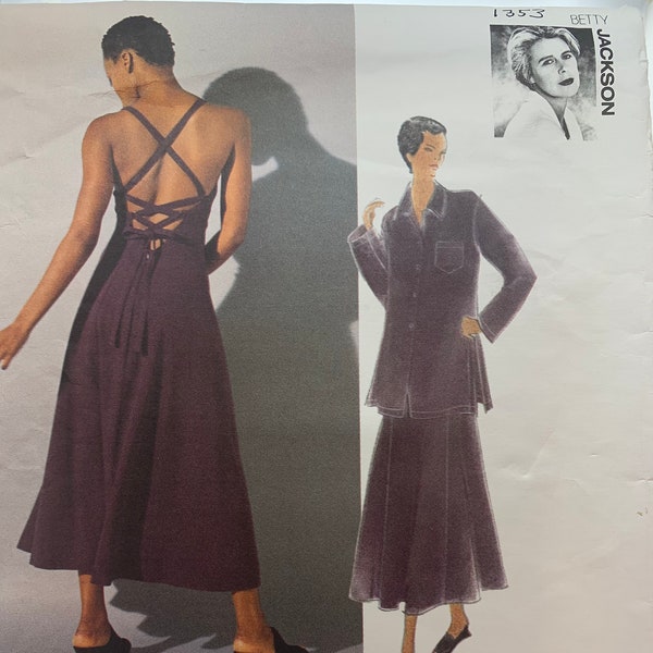 Back Strap Dress, Vogue 1353, Betty Jackson Design, Oversize Shirt, Sizes 12-14-16, Uncut Sewing Pattern, Halter Top, Princess Seams