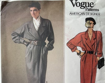 Vogue 1461, Coat Dress, Loose-fitting, Wrap Dress, Ann Klein Design, Blouson Top, Pleated Waist, Size 12, Uncut Sewing Pattern