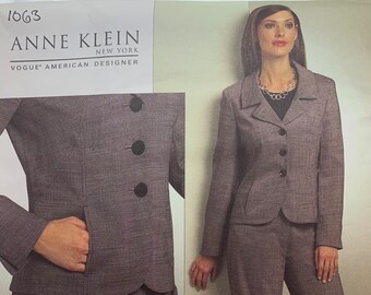 Lined Jacket, Vogue V1063, Anne Klein Lined Pants Fitted Princess Seams, Topstitching, Fly Front Pants Sizes 6-8-10-12, Uncut Sewing Pattern