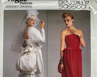 Vogue 1801, Wedding Dress, Bellville Sassoon, Back Bustle, Boned Bodice, Waist Ruffle, Size 14 Bust 36, Uncut Pattern