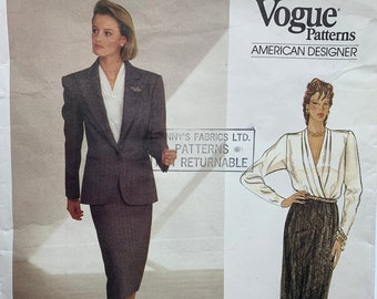 Vogue 1304, Ralph Lauren, Loose-fitting Jacket, Lined, Hip Length, Extended Shoulders, Straight Skirt, Wrap Blouse, Size 14, Uncut Pattern