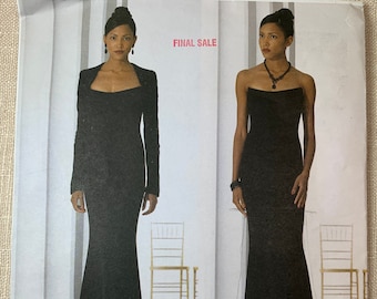 Vogue 2237, Strapless Dress, Bolero Top, Evening Gown, Close-fitting, Straight, Lined Dress,Boning, Sizes 14-16-18, Uncut