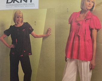 Loose Fitting Tunic, Vogue V1111, DKNY Design, Puff Sleeves, Side Pockets, Sizes 6-8-10-12, Sizes 14-16-18-20, Uncut Sewing Pattern, Pants