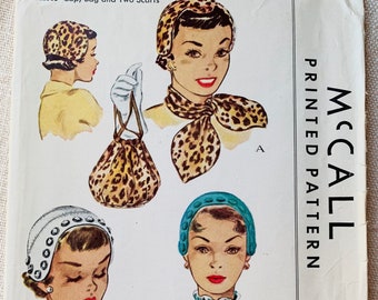 McCall's 1571, Vintage Cap Pattern, Scarf, Drawstring Bag, Headsize 22, Uncut Sewing Pattern