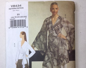 Vogue V8434, Wrap Top Tunic, Front Drape, Shaped Hem, Bias Skirt, Pants, Sizes 8-10-12-14, Uncut Sewing Pattern