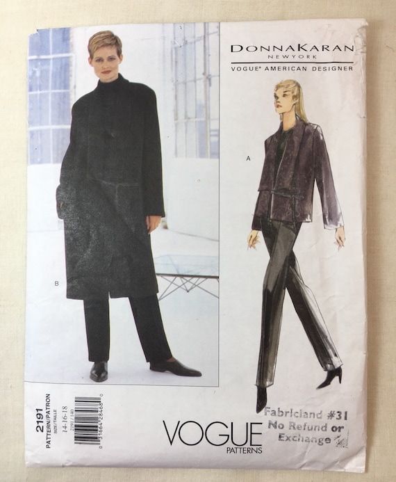 Vogue Patterns 2165 vintage Donna Karan jacket and pants sizes 14-16-18 ...