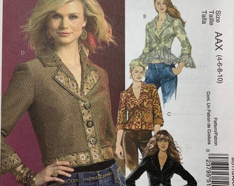 McCall's M5176, Lined Jacket, Semi-fitted, Princess Seams, Contrast Ruffles, Pockets, Sizes 4-6-8-10, Uncut Sewing Pattern