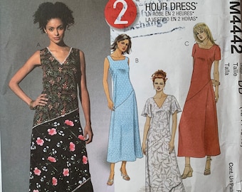 McCall's M4442, Summer Dress, Lined, Above Ankle, Drop Waist, Fitted Bodice, Neckline Variations, Sizes 12-14-16-18, Uncut Pattern