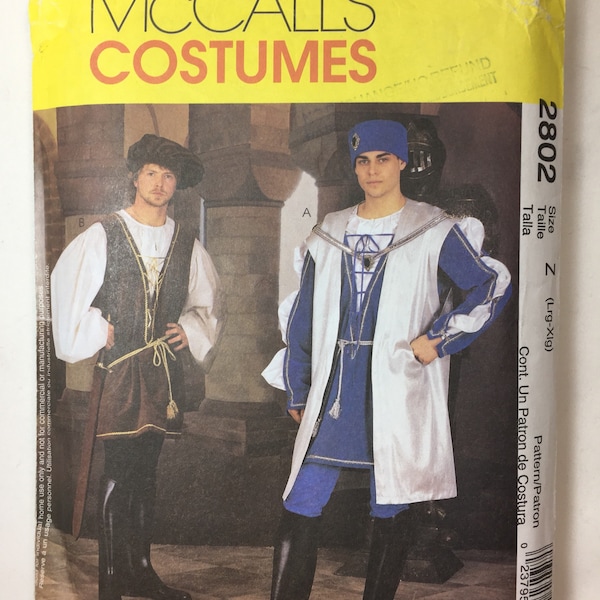 McCall's 2802, Renaissance Costume, Men's Surcoat, Laced Tunic, Leggings, Tudor Costume, Sizes Lrg-Xlg, Chest 46-48, Uncut