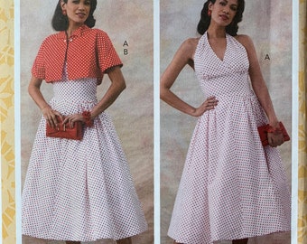 Butterick B6682, Summer Dress, Shrug, V-neck, Halter Top, Sizes 14-16, Uncut Sewing Pattern